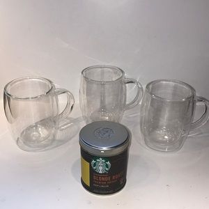 Three joyjolt Double wall insulated glass mugs excellent condition 12 ounce
